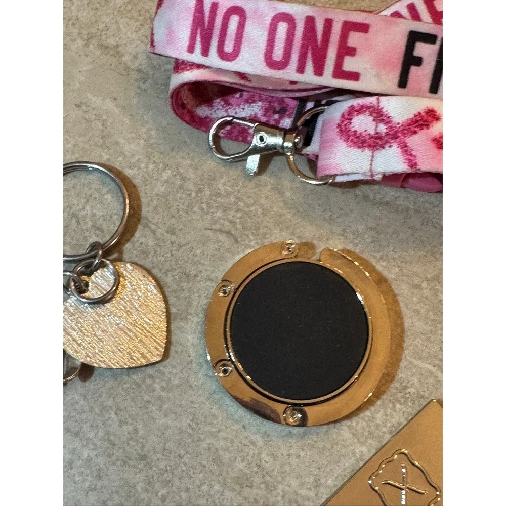 Breast Cancer Awareness Bundle Lanyard Purse Hanger and Keychains Pink Ribbon